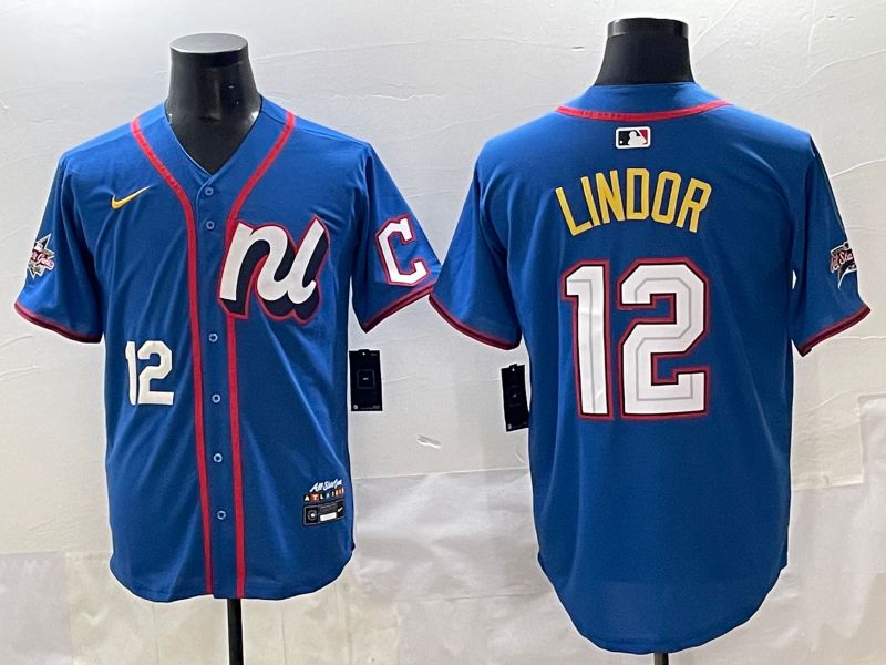 Men 2025 New York Mets #12 Lindor Blue All star Blank Blue Nike MLB Jersey style 3->new york mets->MLB Jersey